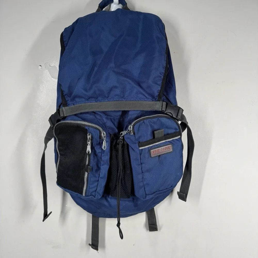 Eddie Bauer Vtg Y2K Blue Nylon Rucksack Camping Outdoor Hiking Backpack 17